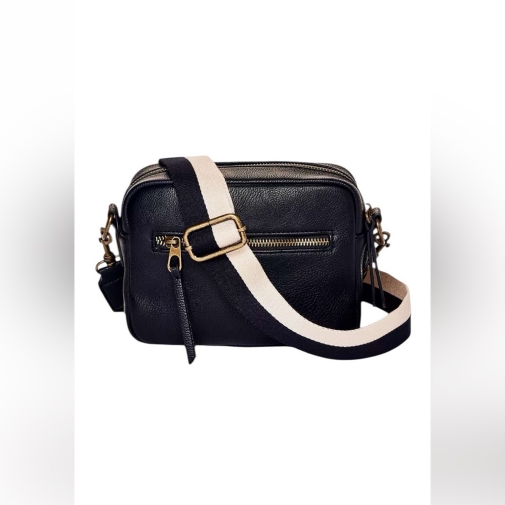 Universal Thread Black Crossbody Bag with Cream-and-Black Strap